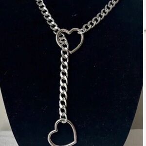 Silver Heart Chain Necklace . New